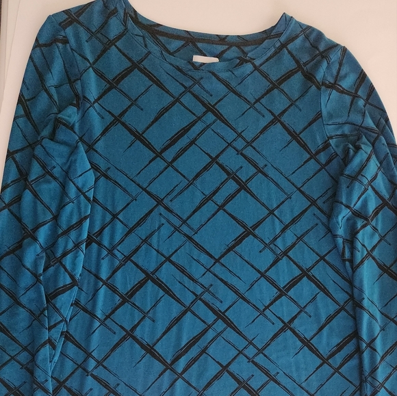 Chico’s Layering Tee, Size 1 (M),teal/black abstract print, long sleeves, Soft! - Picture 1 of 13